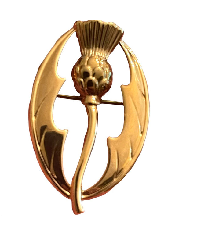 Vintage Solvar gold plate Scottish Thistle brooch kilt pin
