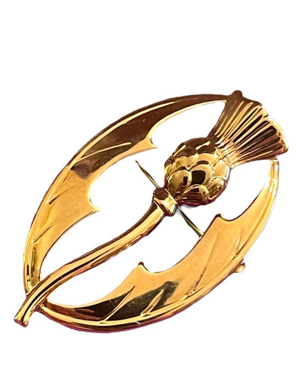 Vintage Solvar gold plate Scottish Thistle brooch kilt pin