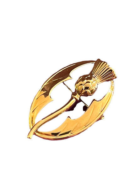 Vintage Solvar gold plate Scottish Thistle brooch kilt pin