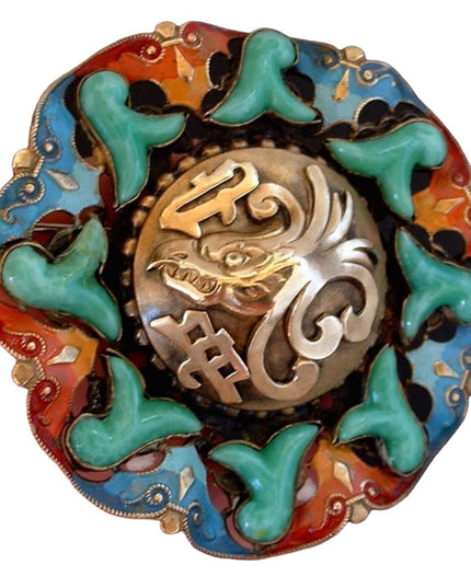 RARE Antique Max Neiger Chinese style eagle enameled brooch