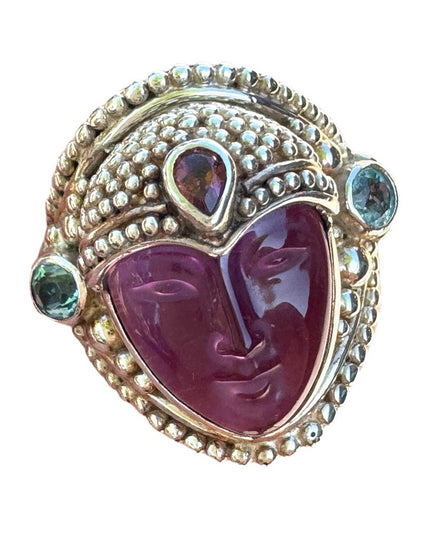 Rare 2004 Sajen Goddess Amethyst topaz moonstone sterling silver 925 Ring Sz 8