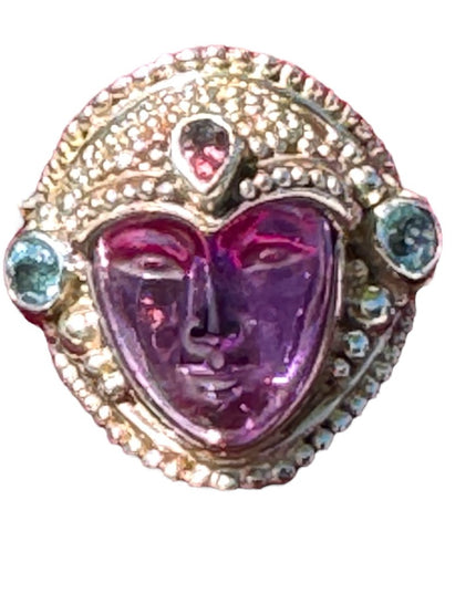Rare 2004 Sajen Goddess Amethyst topaz moonstone sterling silver 925 Ring Sz 8