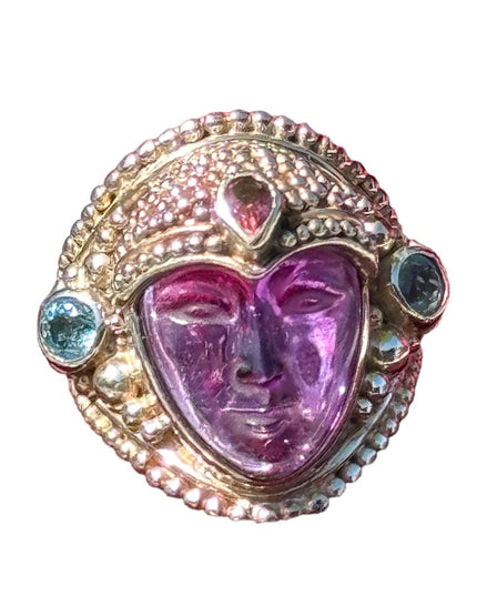 Rare 2004 Sajen Goddess Amethyst topaz moonstone sterling silver 925 Ring Sz 8