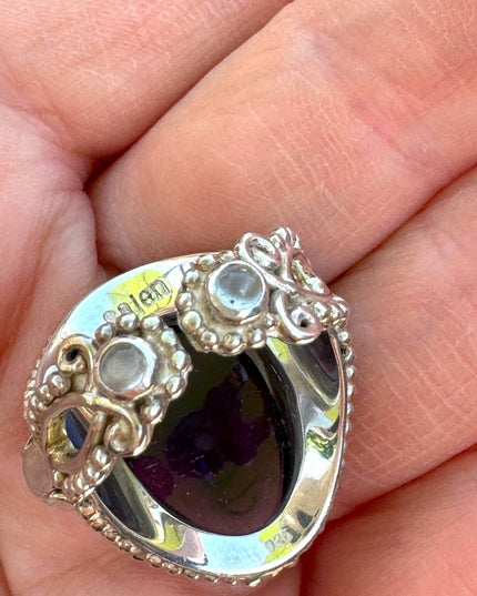 Rare 2004 Sajen Goddess Amethyst topaz moonstone sterling silver 925 Ring Sz 8