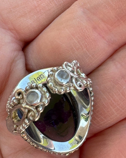 Rare 2004 Sajen Goddess Amethyst topaz moonstone sterling silver 925 Ring Sz 8