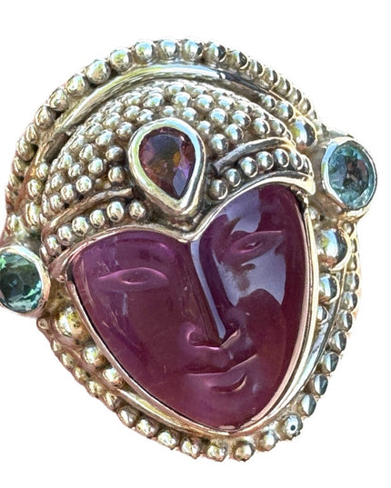 Rare 2004 Sajen Goddess Amethyst topaz moonstone sterling silver 925 Ring Sz 8