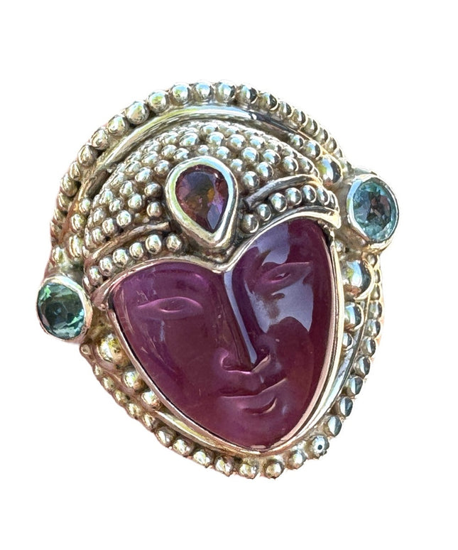 Rare 2004 Sajen Goddess Amethyst topaz moonstone sterling silver 925 Ring Sz 8