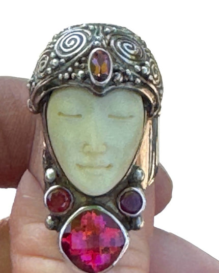 RARE Sajen Goddess Large Ruby Amethyst Garnet sterling silver 925 Ring c2004
