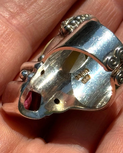 RARE Sajen Goddess Large Ruby Amethyst Garnet sterling silver 925 Ring c2004