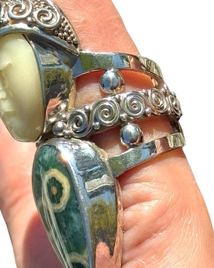 RARE Sajen Ocean Jasper & Peridot Large Goddess sterling silver 925 ring C2004