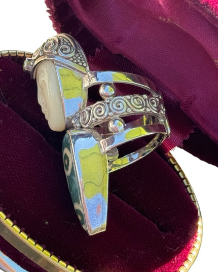 RARE Sajen Ocean Jasper & Peridot Large Goddess sterling silver 925 ring C2004