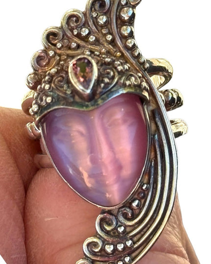 Stunning RARE Sajen Amethyst & pink Fibrr optic Sterling silver Art Deco Goddess