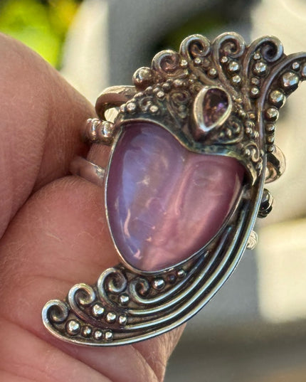 Stunning RARE Sajen Amethyst & pink Fibrr optic Sterling silver Art Deco Goddess