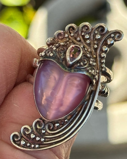 Stunning RARE Sajen Amethyst & pink Fibrr optic Sterling silver Art Deco Goddess