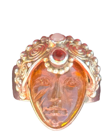 RARE SAJEN 925 AMBER FIBER OPTIC GLASS GODDESS HEADRESS GARNET sterling silver