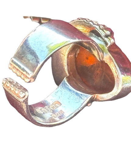 RARE SAJEN 925 AMBER FIBER OPTIC GLASS GODDESS HEADRESS GARNET sterling silver