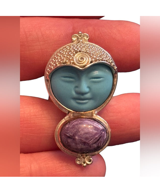 RARE Sajen Sterling silver ring goddess CHAROITE & Reconstituted turquoise Bali