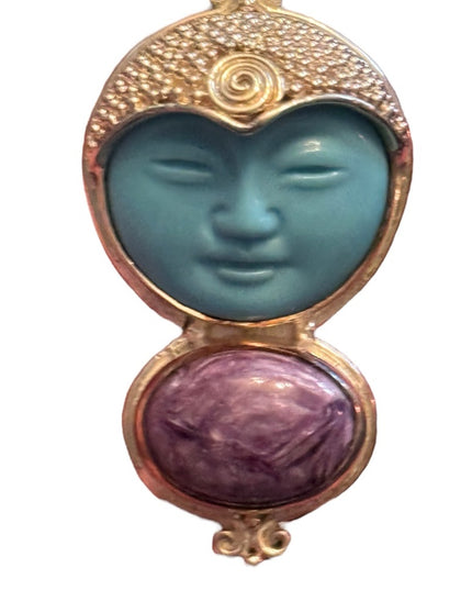RARE Sajen Sterling silver ring goddess CHAROITE & Reconstituted turquoise Bali