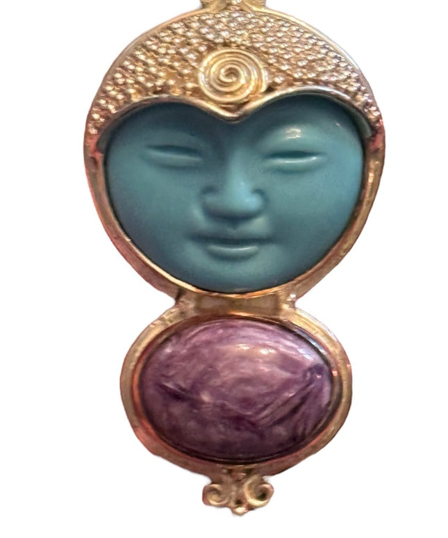 RARE Sajen Sterling silver ring goddess CHAROITE & Reconstituted turquoise Bali