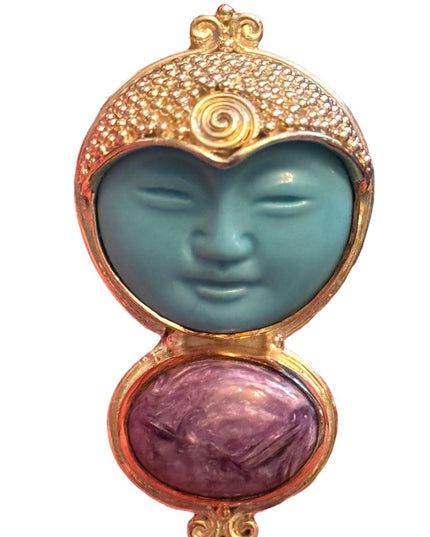 RARE Sajen Sterling silver ring goddess CHAROITE & Reconstituted turquoise Bali