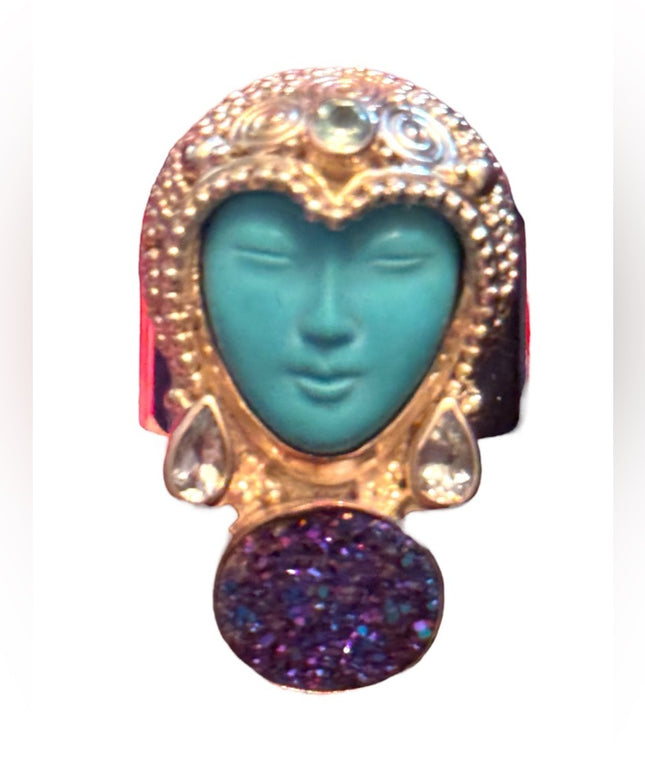 RARE Sajen Sterling silver ring goddess druzy turquoise topaz Balenisian