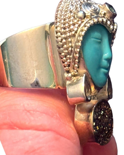 RARE Sajen Sterling silver ring goddess druzy turquoise topaz Balenisian