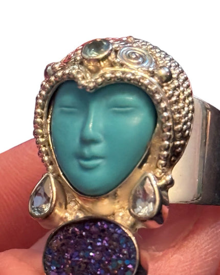 RARE Sajen Sterling silver ring goddess druzy turquoise topaz Balenisian