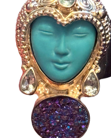 RARE Sajen Sterling silver ring goddess druzy turquoise topaz Balenisian