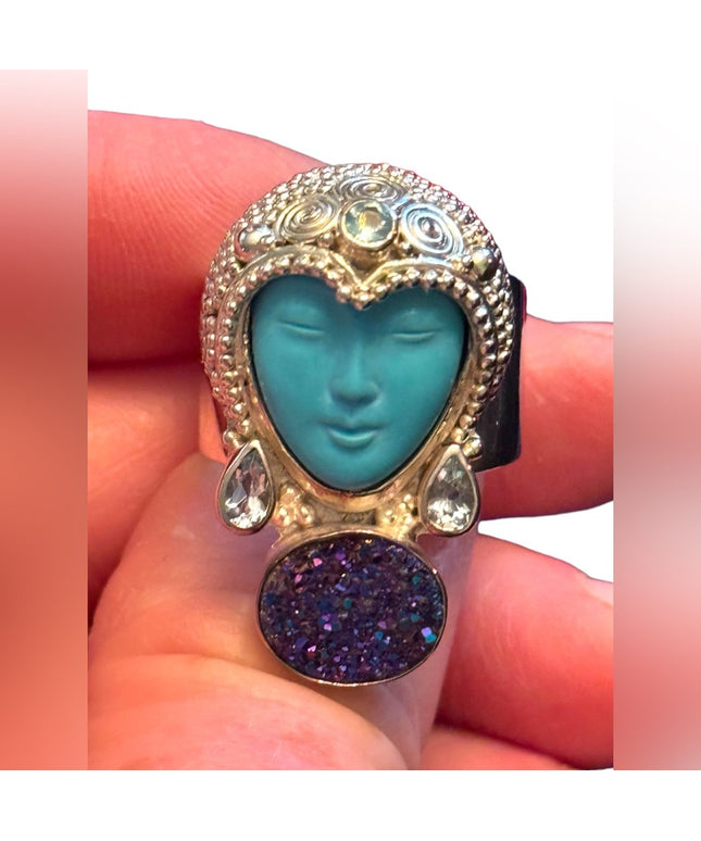 RARE Sajen Sterling silver ring goddess druzy turquoise topaz Balenisian