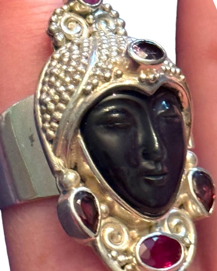RARE Sajen Sterling silver ring goddess black onyx citrine garnet amethyst