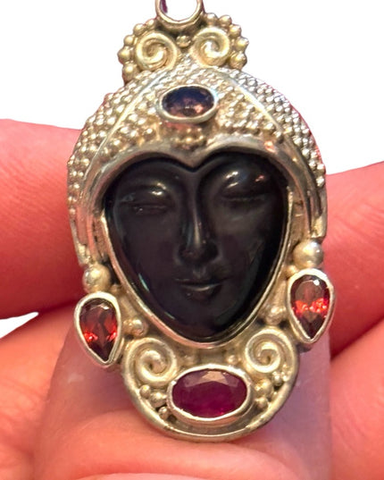 RARE Sajen Sterling silver ring goddess black onyx citrine garnet amethyst