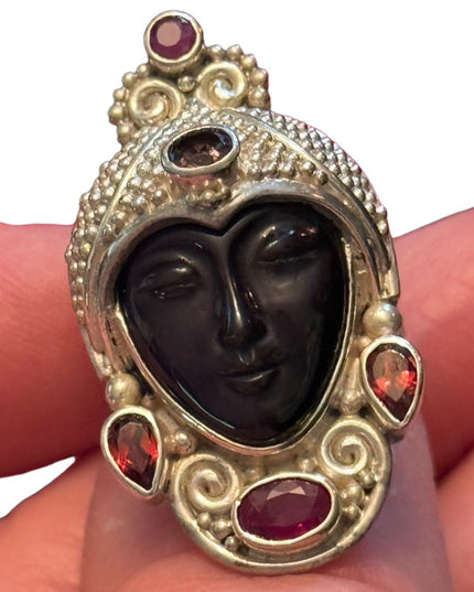 RARE Sajen Sterling silver ring goddess black onyx citrine garnet amethyst