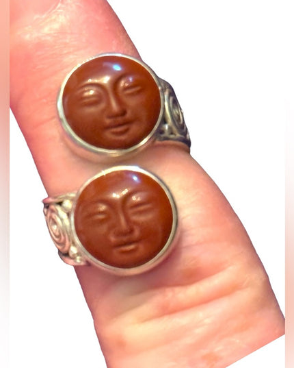 RARE Sajen Sterling silver ring moonface red jasper moon face Balenisian