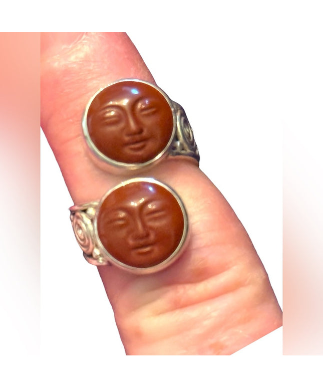 RARE Sajen Sterling silver ring moonface red jasper moon face Balenisian