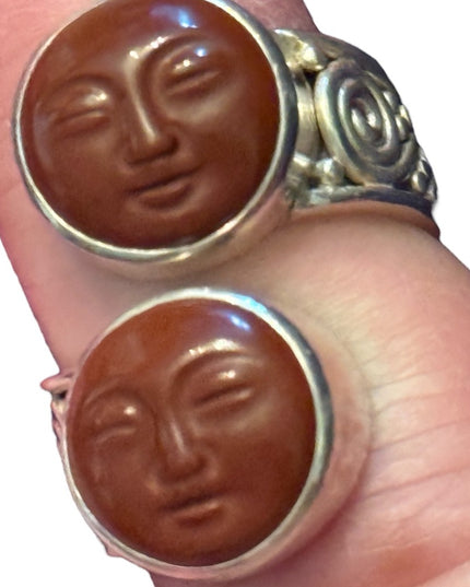 RARE Sajen Sterling silver ring moonface red jasper moon face Balenisian