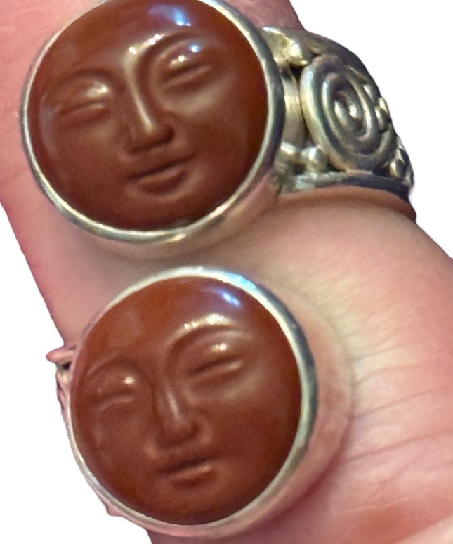 RARE Sajen Sterling silver ring moonface red jasper moon face Balenisian