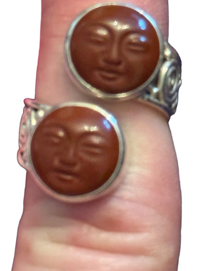 RARE Sajen Sterling silver ring moonface red jasper moon face Balenisian