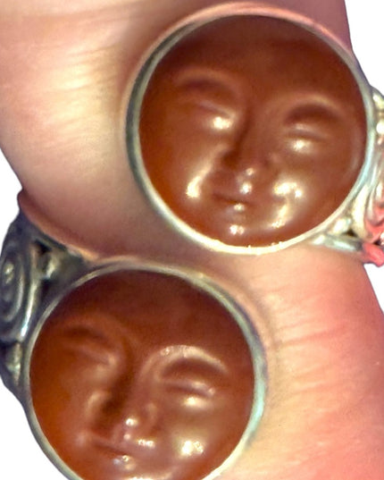 RARE Sajen Sterling silver ring moonface red jasper moon face Balenisian