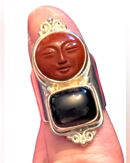 RARE Sajen Sterling silver ring moonface red jasper black onyx  Balenisian