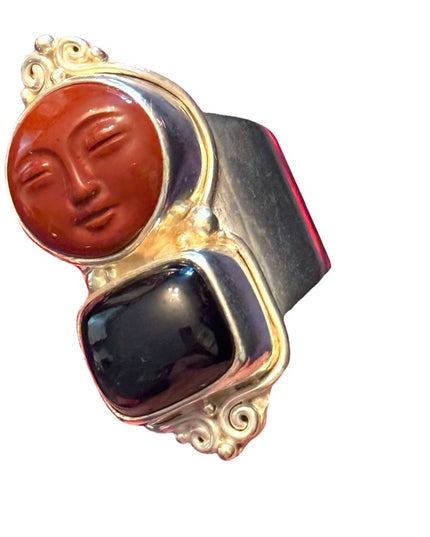RARE Sajen Sterling silver ring moonface red jasper black onyx  Balenisian