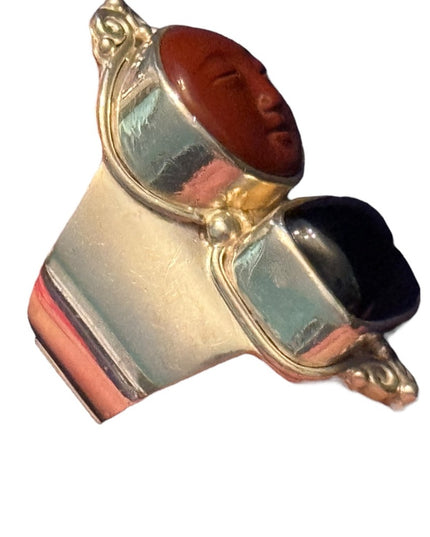 RARE Sajen Sterling silver ring moonface red jasper black onyx  Balenisian