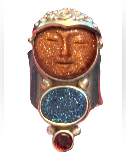 RARE Sajen Sterling silver ring moonface Goddess Druzy, Garnet Sterling Silver