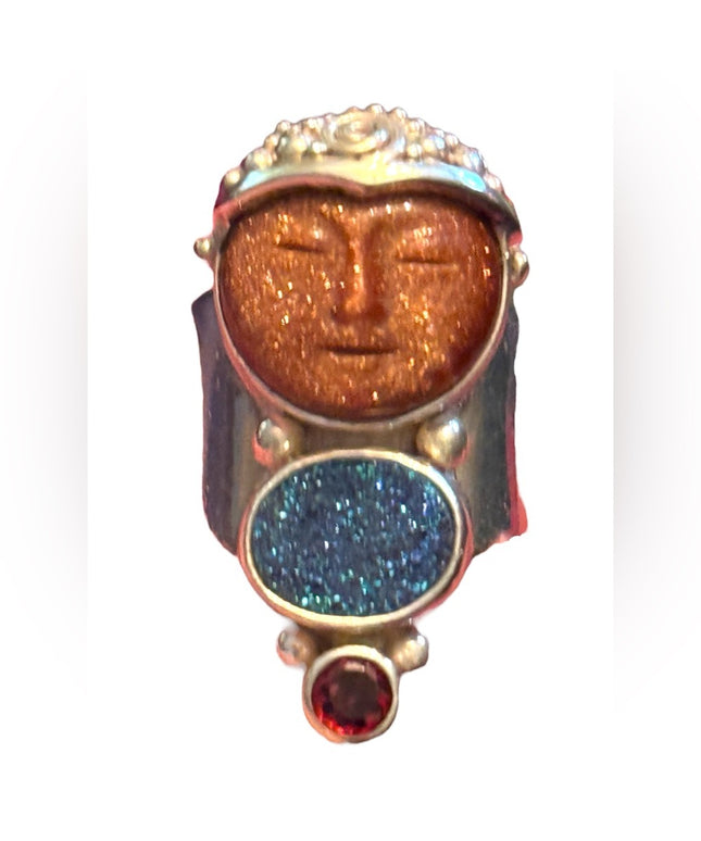 RARE Sajen Sterling silver ring moonface Goddess Druzy, Garnet Sterling Silver