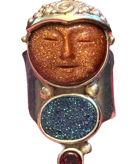 RARE Sajen Sterling silver ring moonface Goddess Druzy, Garnet Sterling Silver