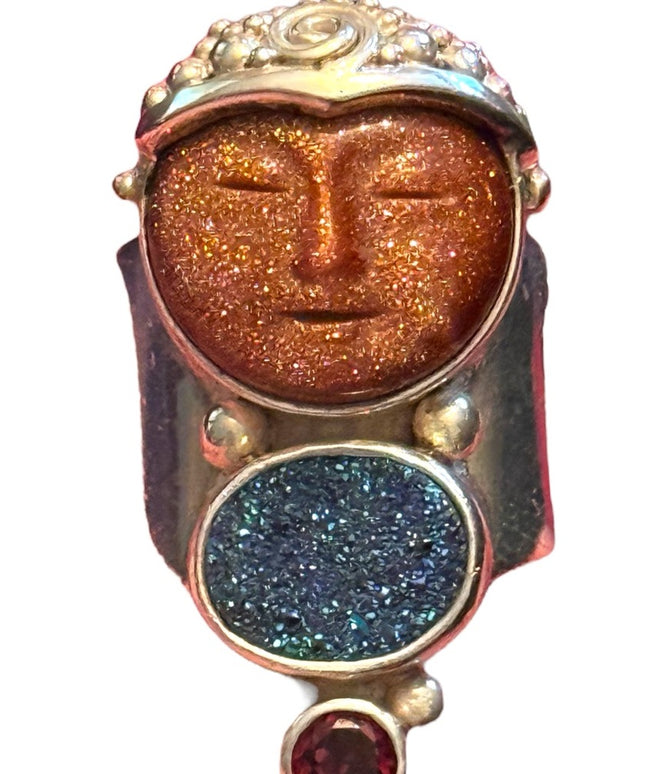RARE Sajen Sterling silver ring moonface Goddess Druzy, Garnet Sterling Silver