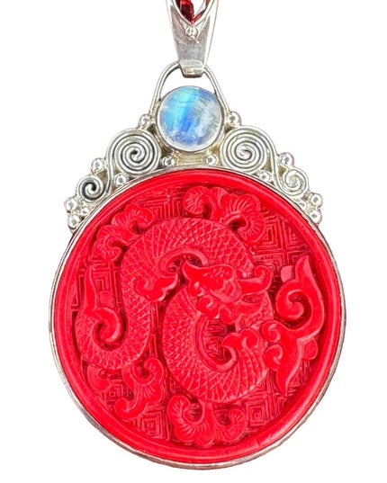 Rare Cinnabar Sajen 925 Sterling silver cinnabar moonstone garnet dragon Bali