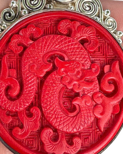 Rare Cinnabar Sajen 925 Sterling silver cinnabar moonstone garnet dragon Bali
