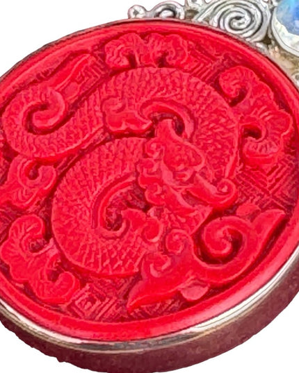 Rare Cinnabar Sajen 925 Sterling silver cinnabar moonstone garnet dragon Bali