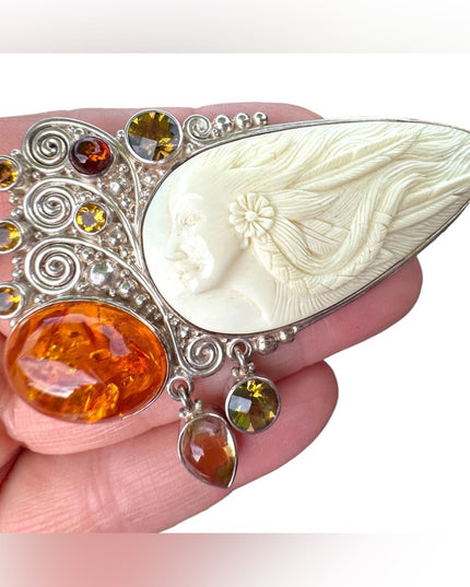 RARE  Sajen 925 Sterling silver brooch pendant Goddess