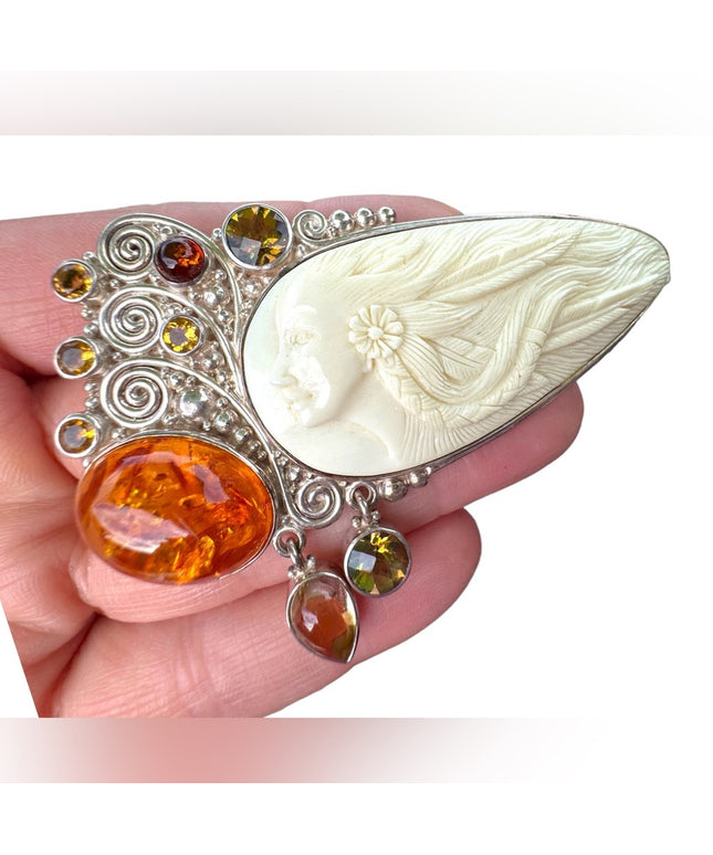 RARE  Sajen 925 Sterling silver brooch pendant Goddess